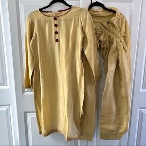 2 Pc Gold Silk Salwar Kameez Indian Suit